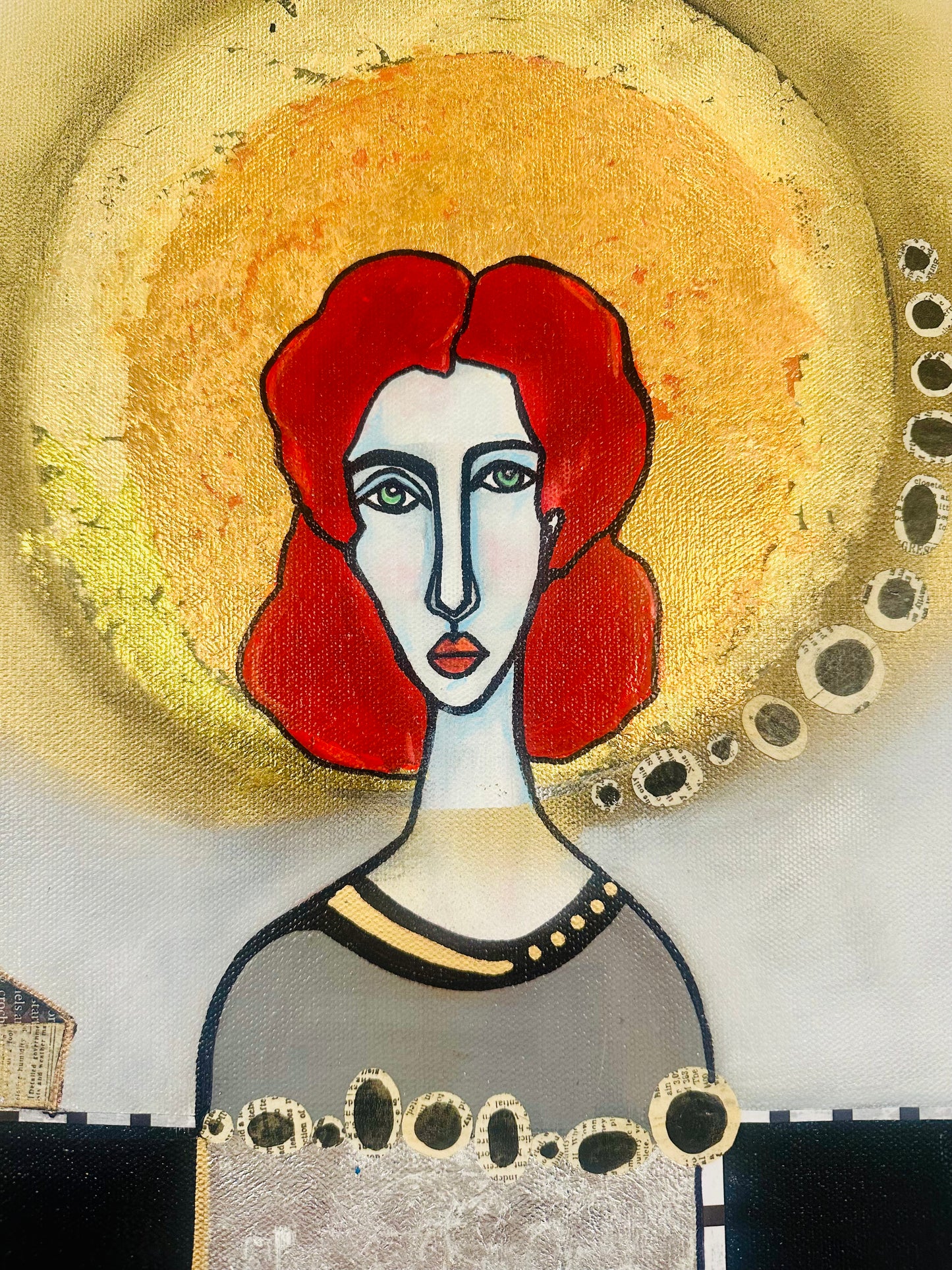 Original, signed painting-14x18” painted edge canvas: Abstract portrait w/ mixed media