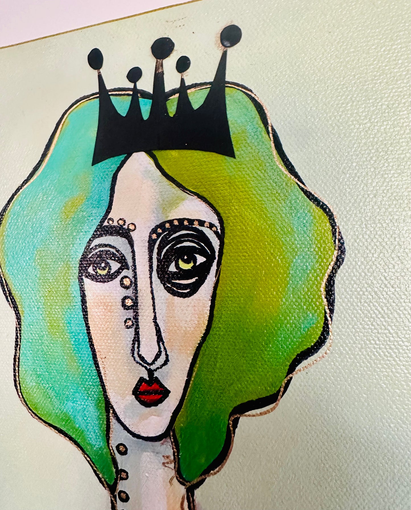 Original, signed painting-18x24” painted edge canvas: Abstract portrait w/ mixed media