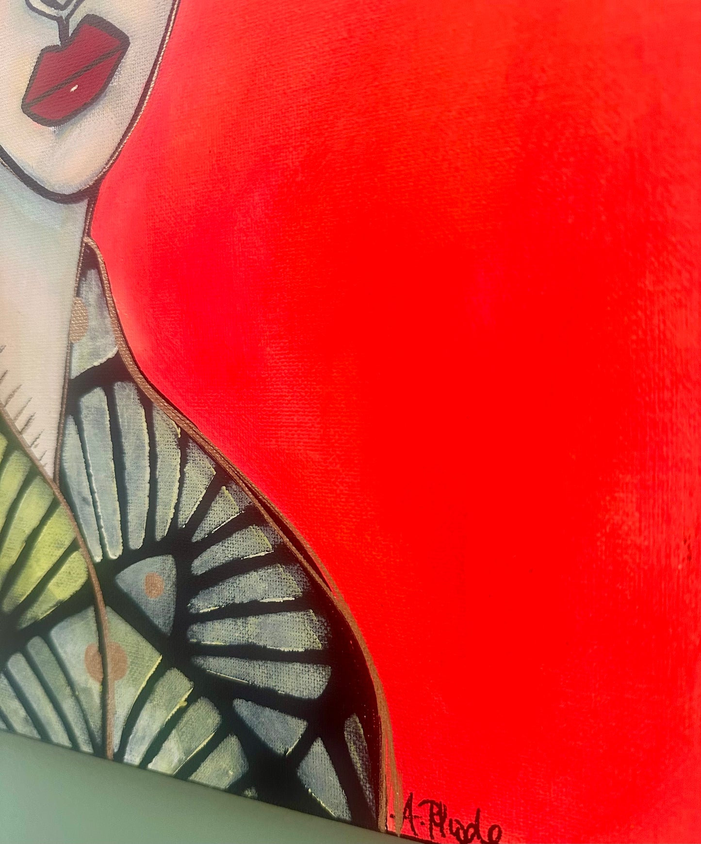 Original, signed painting on painted edge canvas  Abstract portrait w/mixed media 14x18