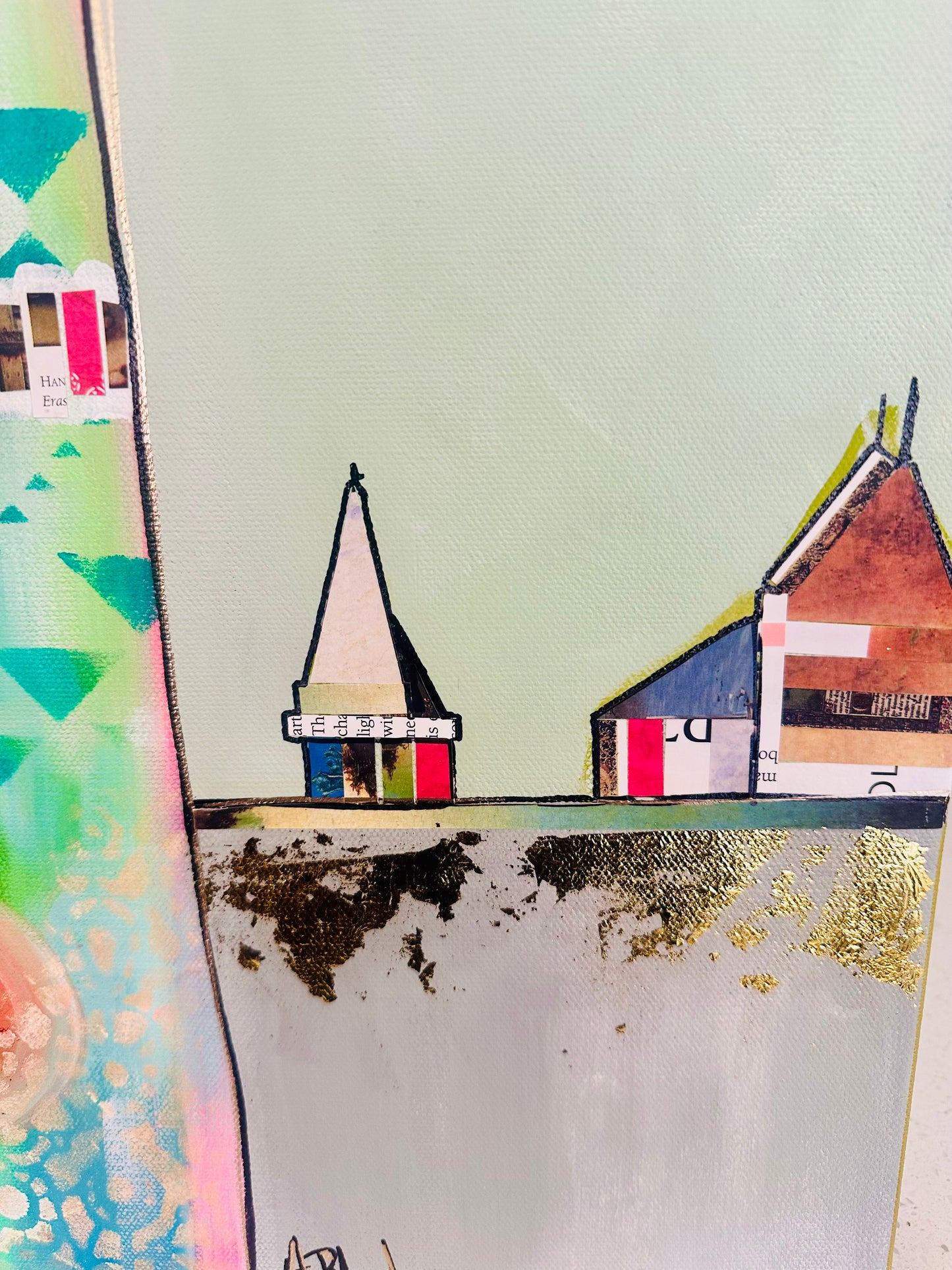 Original, signed painting-18x24” painted edge canvas: Abstract portrait w/ mixed media