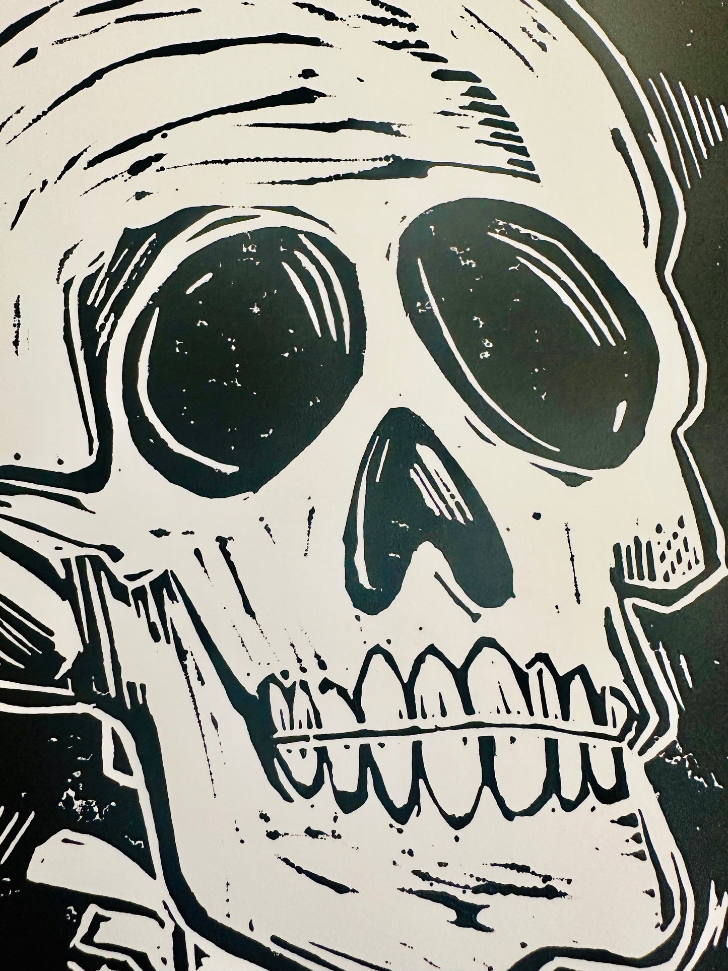 Original, hand-carved & pulled linocut block print - Unframed, 11x14 print or 13x16 framed - “Dead Inside”Abstract  Portrait.