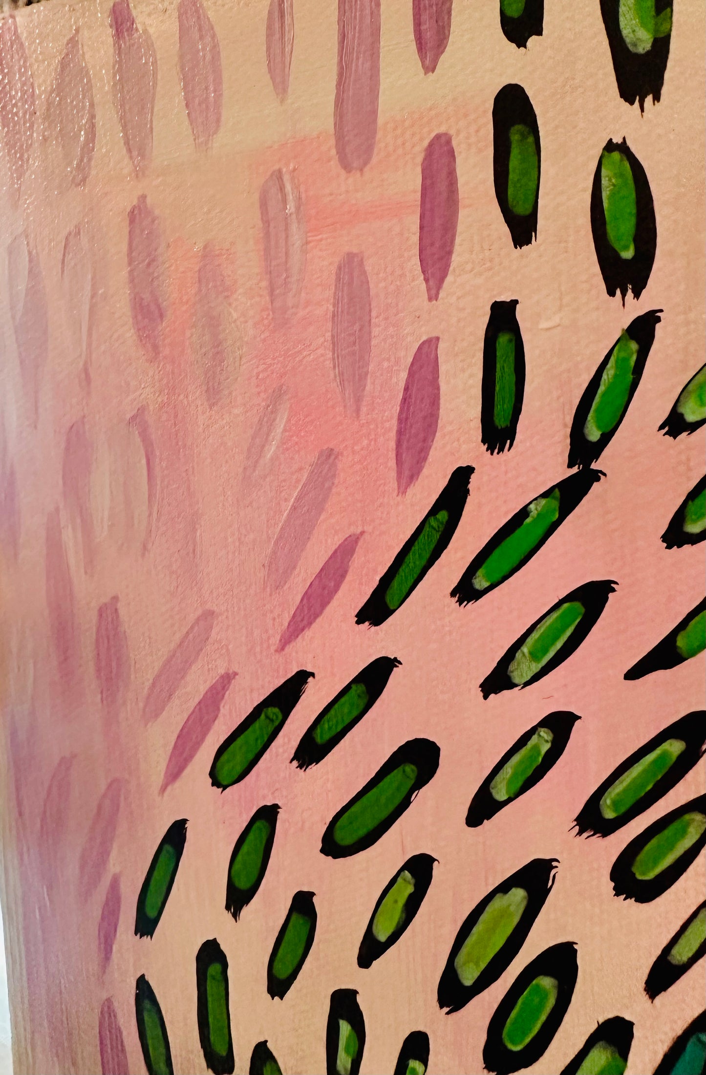 Original, signed painting-18x18” wide collage edge canvas: Abstract portrait w/ mixed media