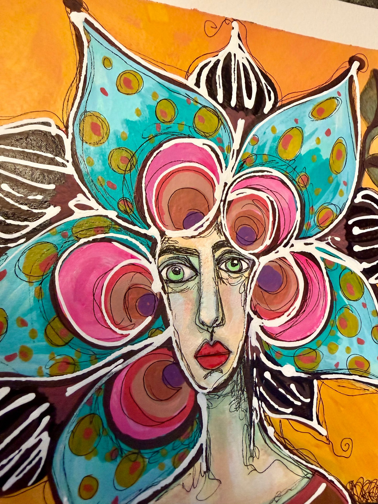 8x10” Original, signed painting on heavyweight archival paper. Abstract portrait-acrylic & ink, unframed.
