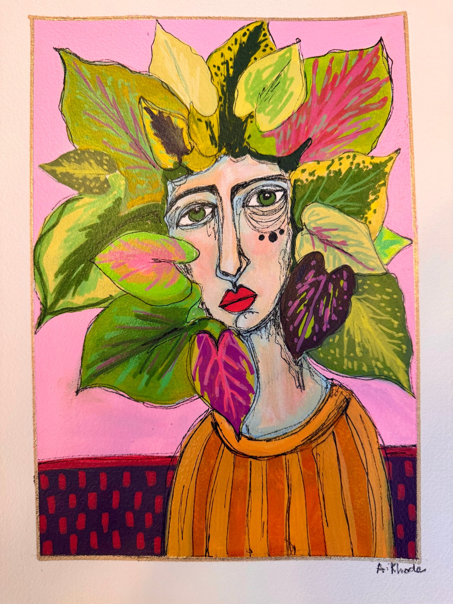 9x12”Original, signed painting on heavyweight archival paper. Abstract portrait-acrylic & ink, unframed.