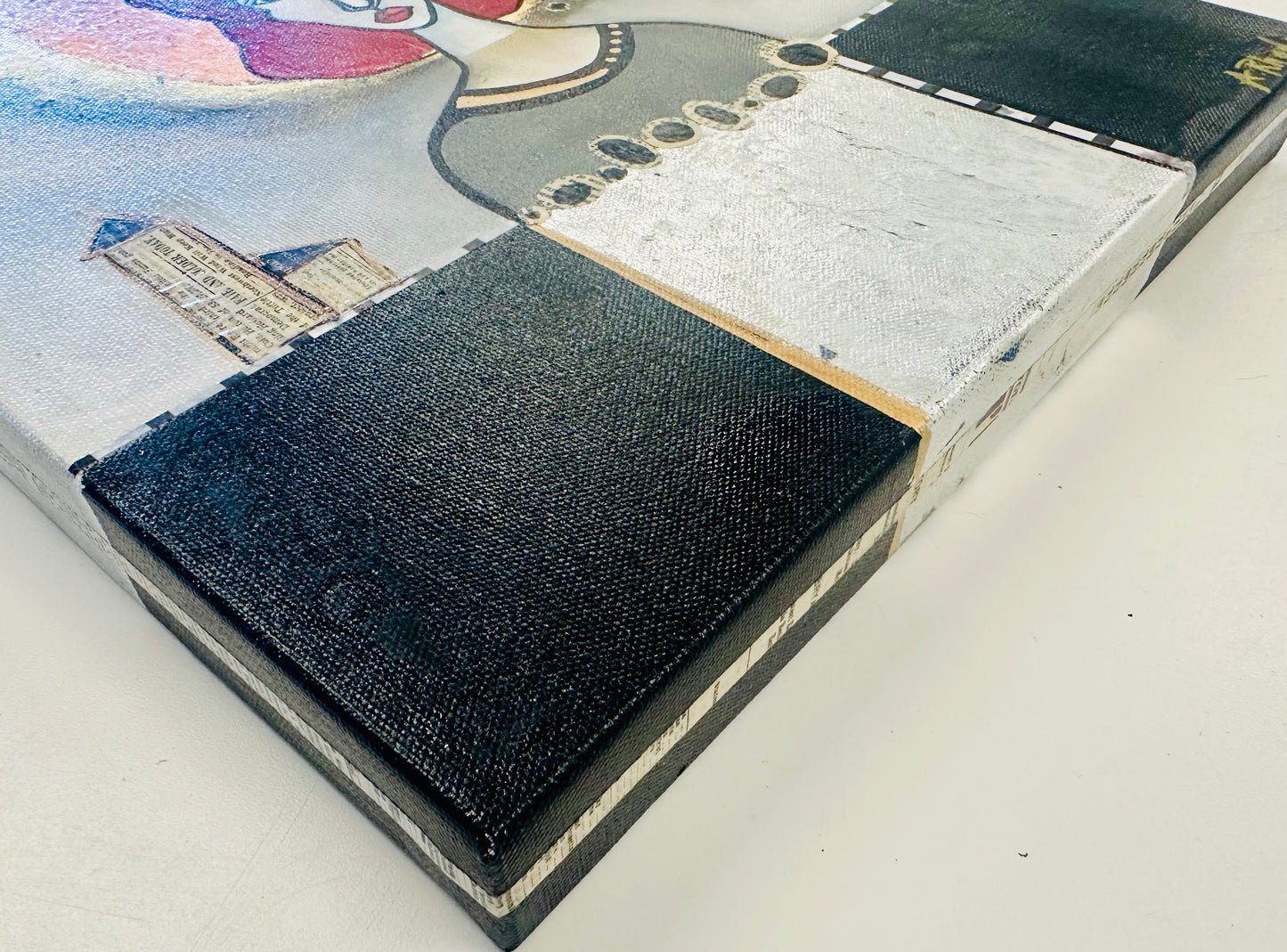 Original, signed painting-14x18” painted edge canvas: Abstract portrait w/ mixed media