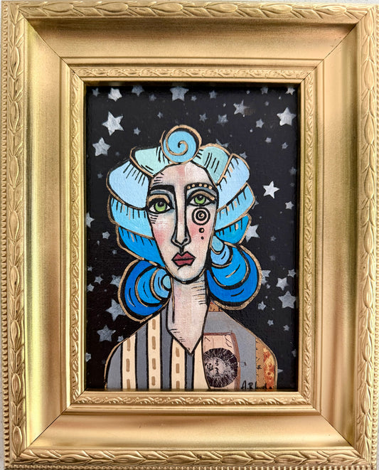 Original,signed mini painting on canvas board in gold frame 8x10
