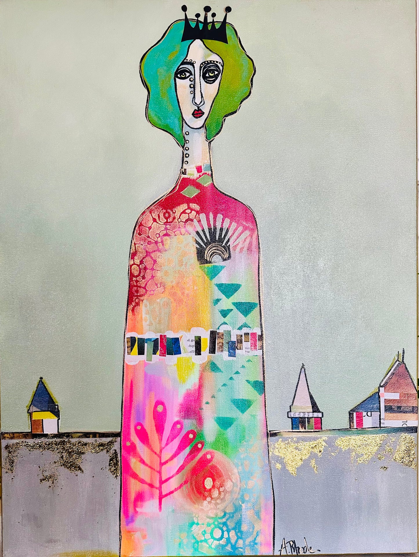 Original, signed painting-18x24” painted edge canvas: Abstract portrait w/ mixed media