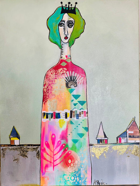 Original, signed painting-18x24” painted edge canvas: Abstract portrait w/ mixed media