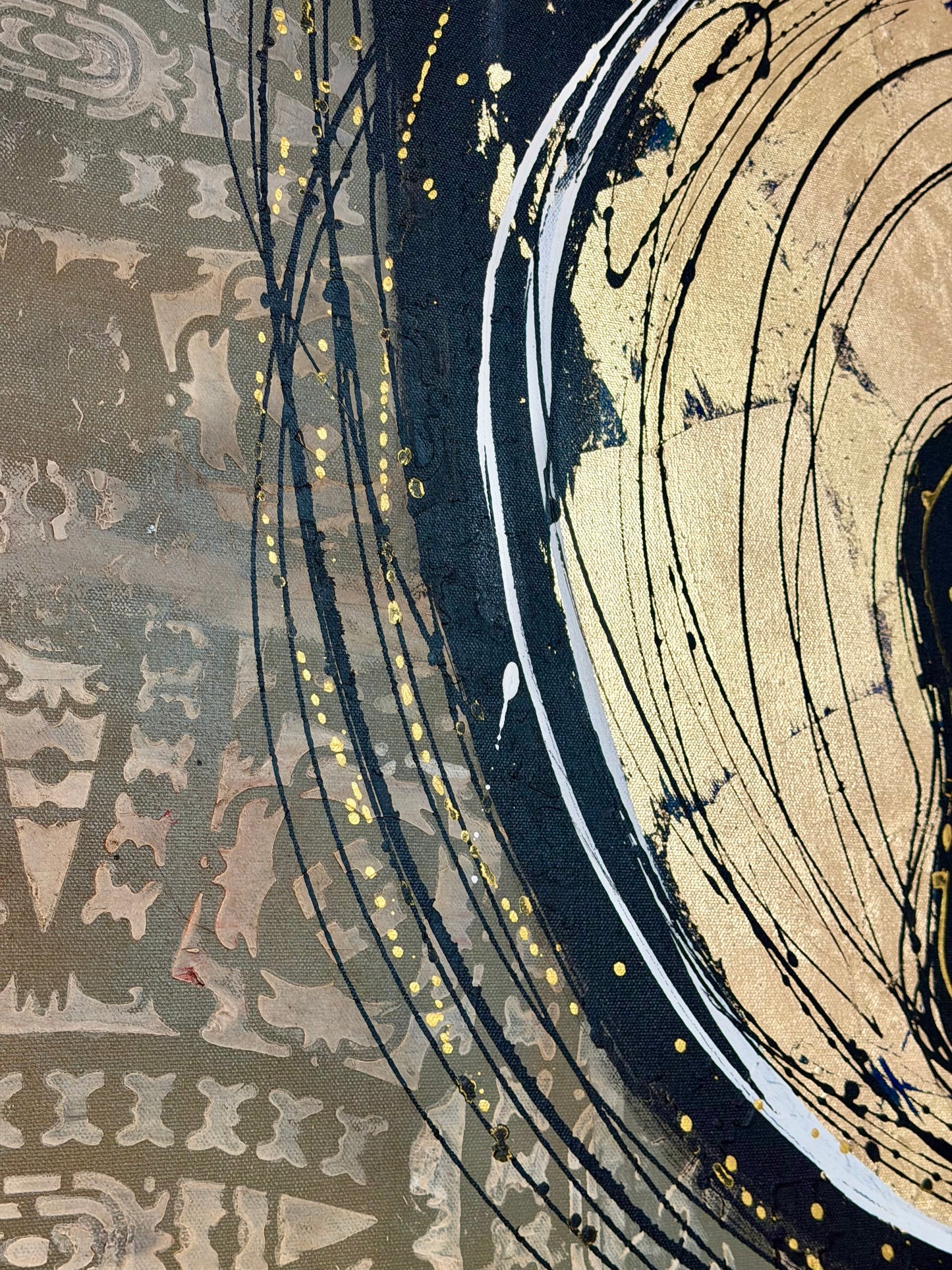48x60” Original signed painting-wide gallery edge canvas Abstract contour queen portrait w/ mixed media