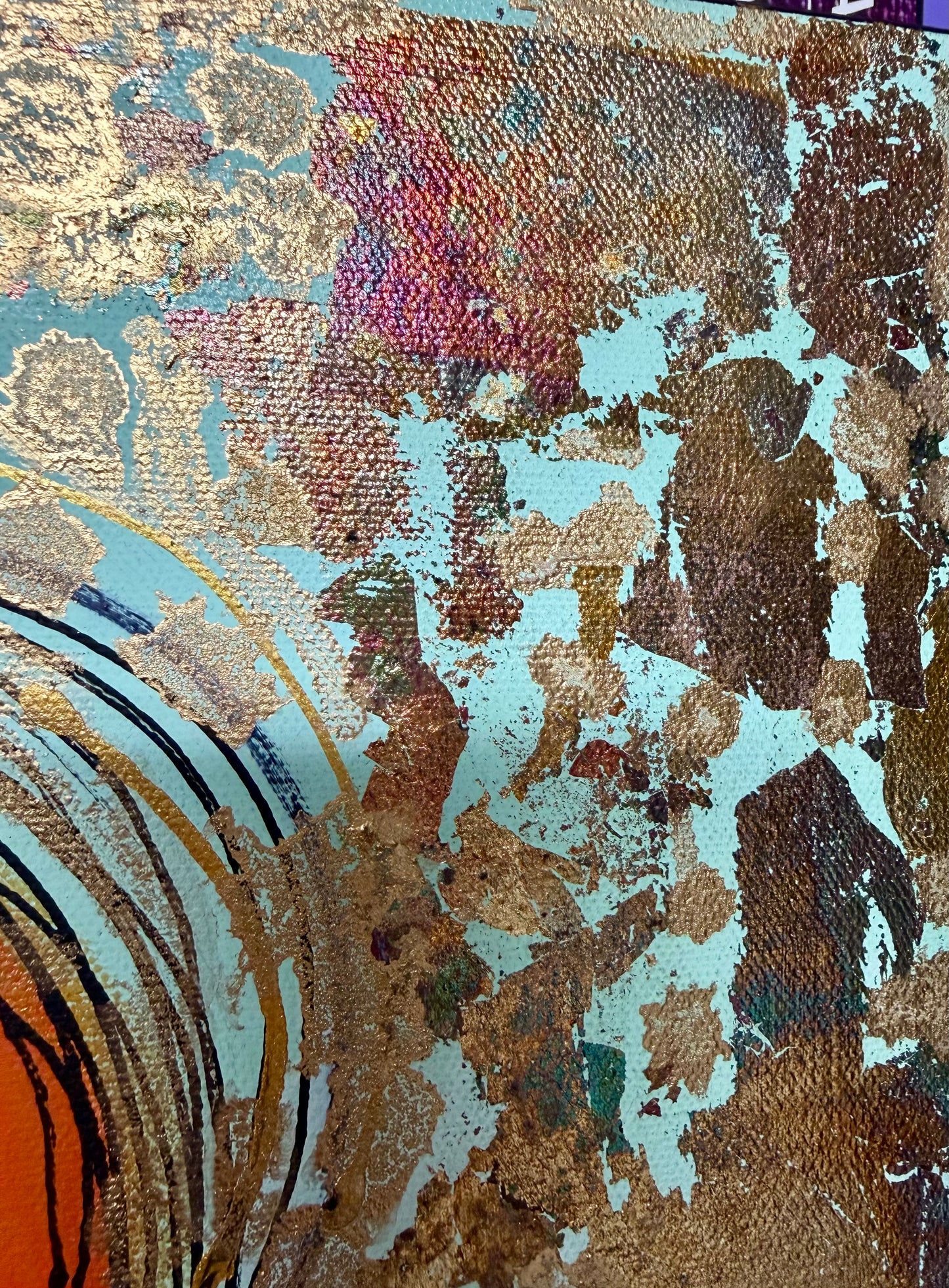 Original, signed painting-20x24”painted, wide edge canvas: “Upstream” Abstract portrait with mixed media collage