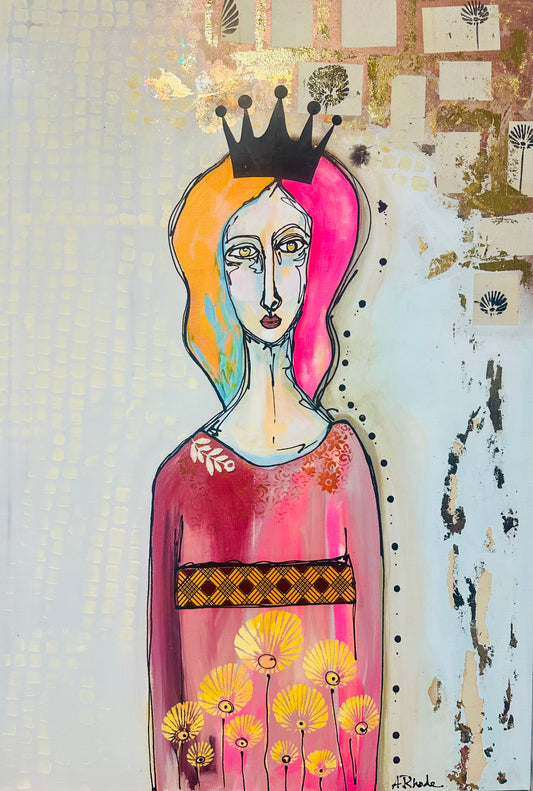 Original, signed painting-24x36” painted edge canvas: Abstract portrait w/ mixed media