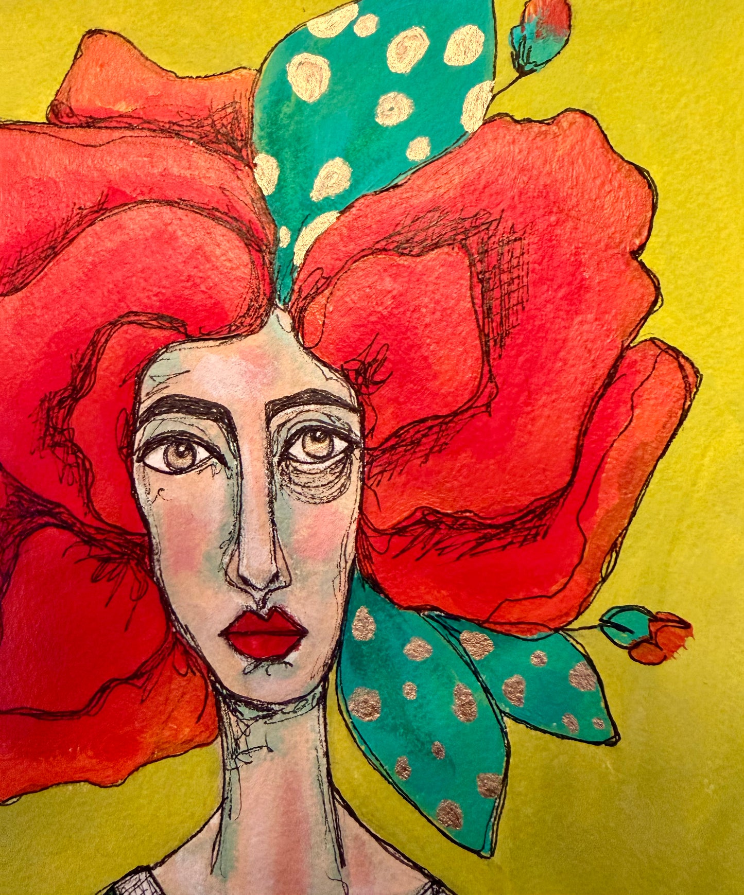 9x12”Original, signed painting on heavyweight archival paper. Abstract portrait-acrylic & ink, unframed.