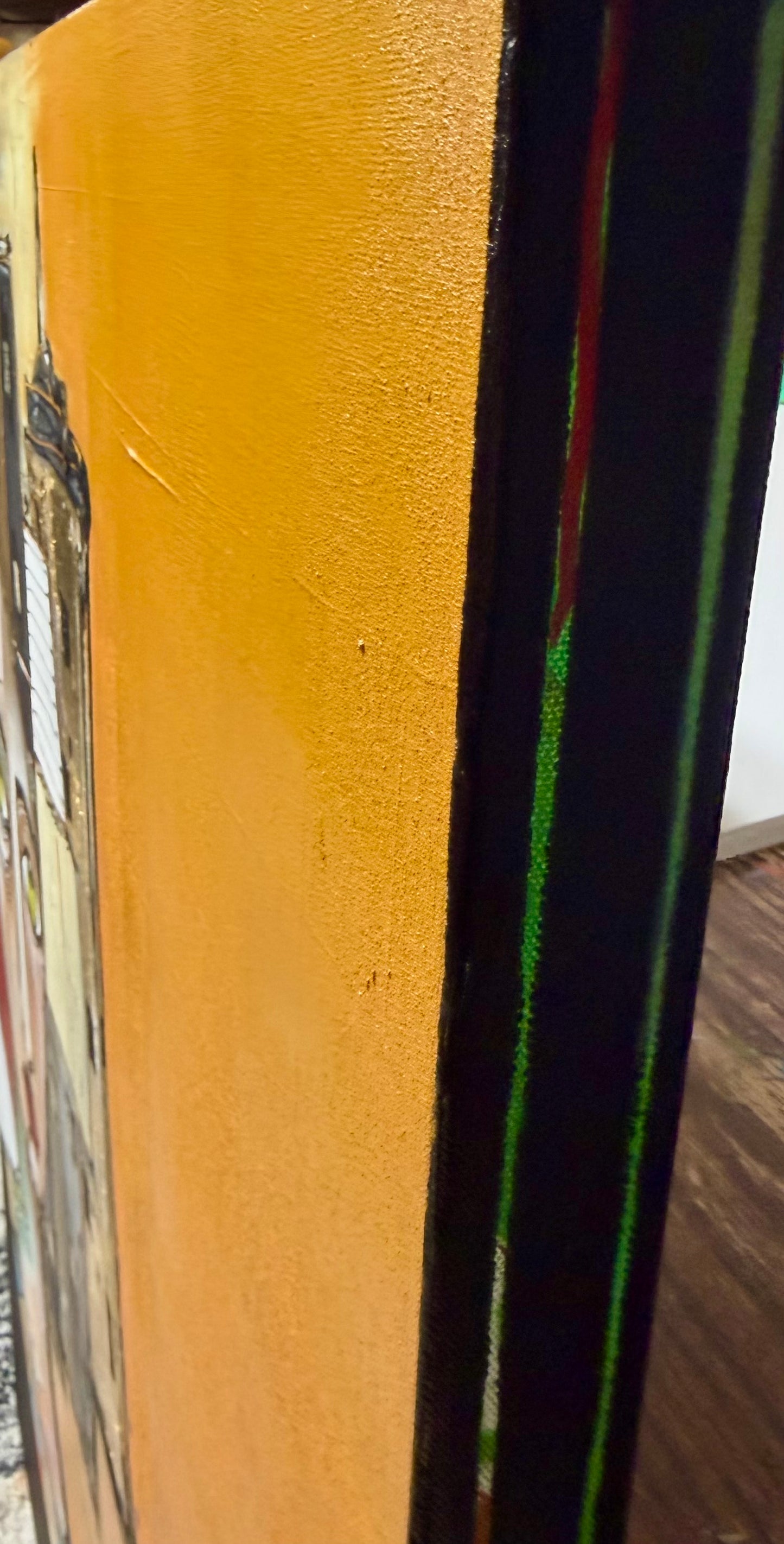 36x48 Original signed painting-wide gallery edge canvas Abstract portrait, acrylic w/mixed media collage & painted edge