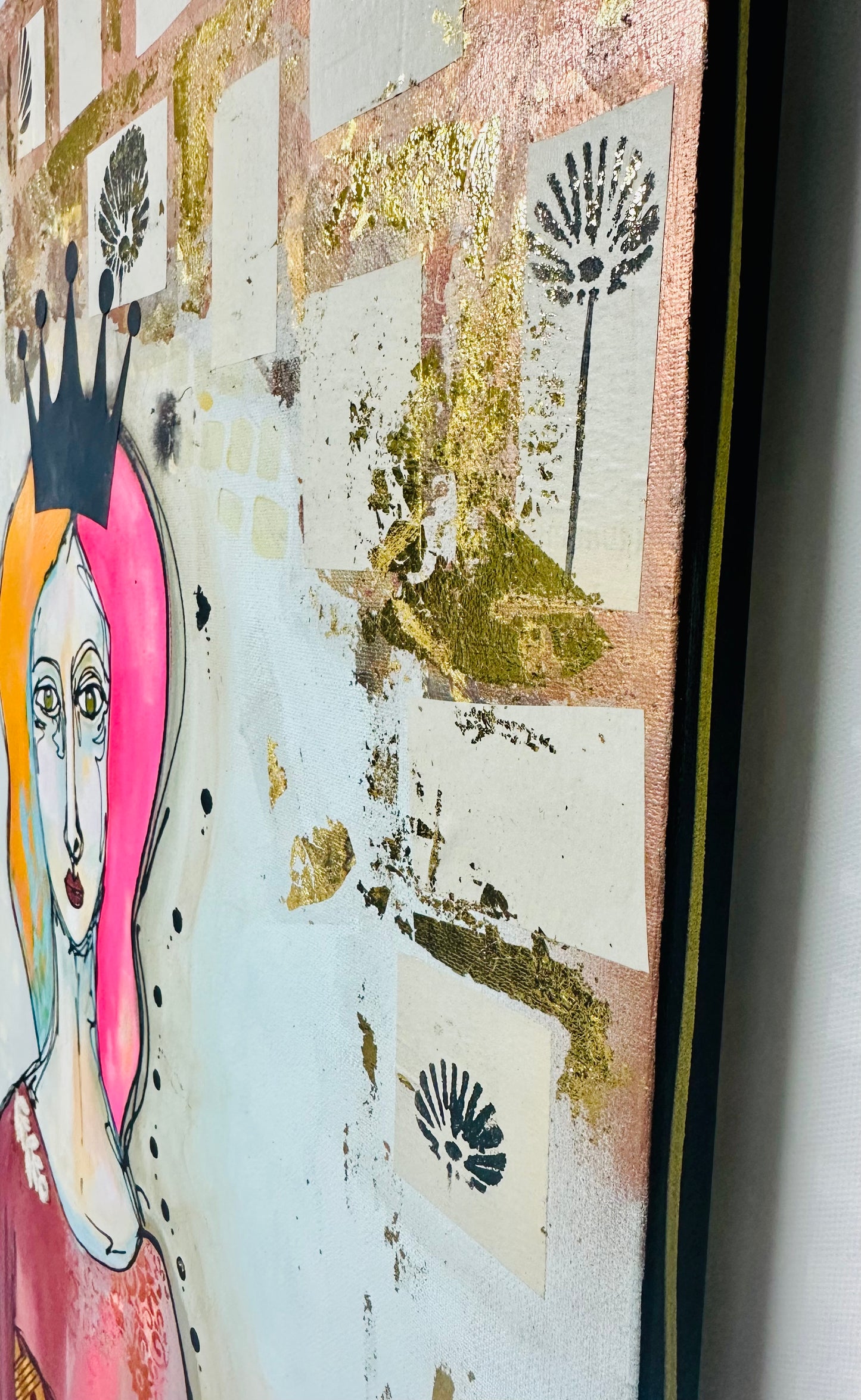 Original, signed painting-24x36” painted edge canvas: Abstract portrait w/ mixed media