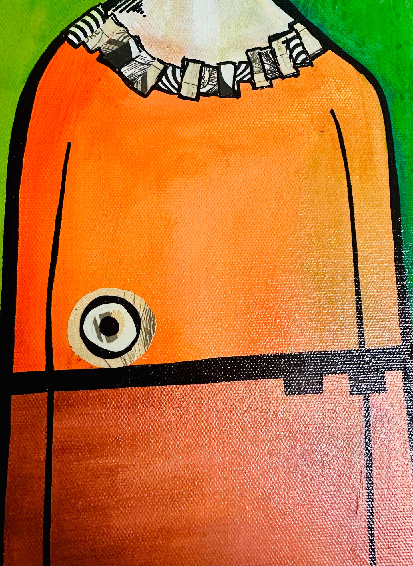 Original, signed painting-10x20” wide collage edge canvas: Abstract portrait w/ mixed media