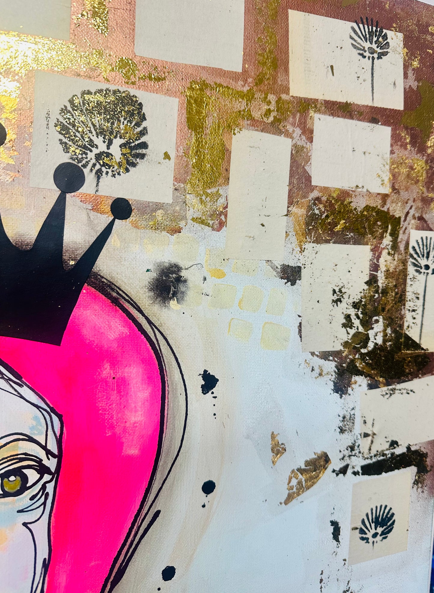 Original, signed painting-24x36” painted edge canvas: Abstract portrait w/ mixed media