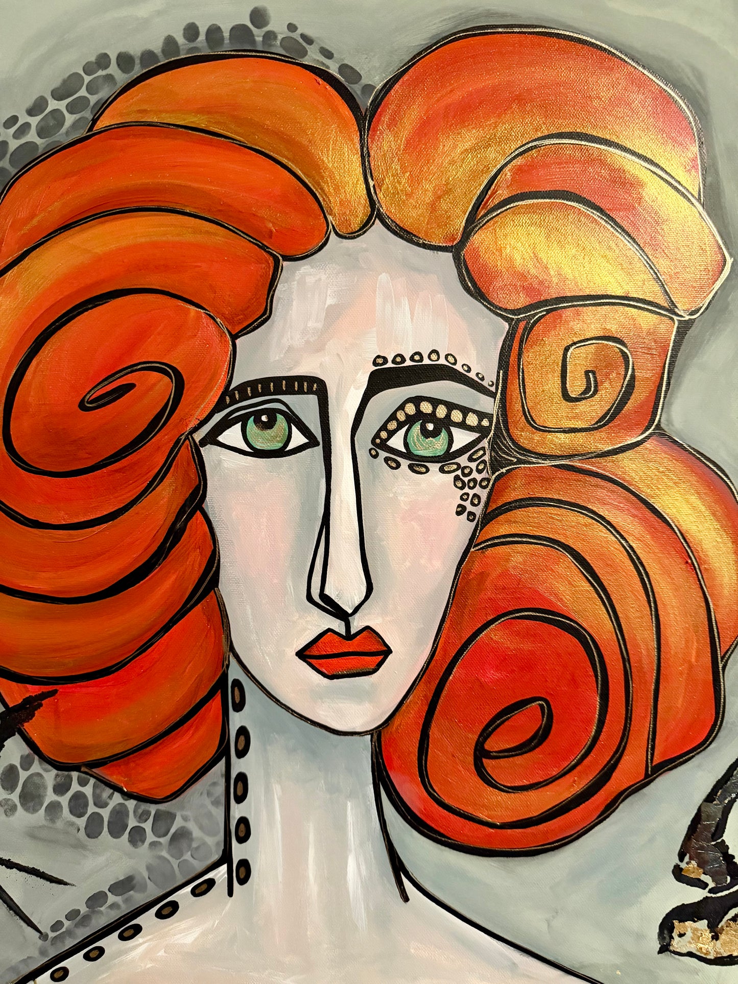 Original, signed painting-24x30” painted edge canvas: Abstract portrait w/ mixed media