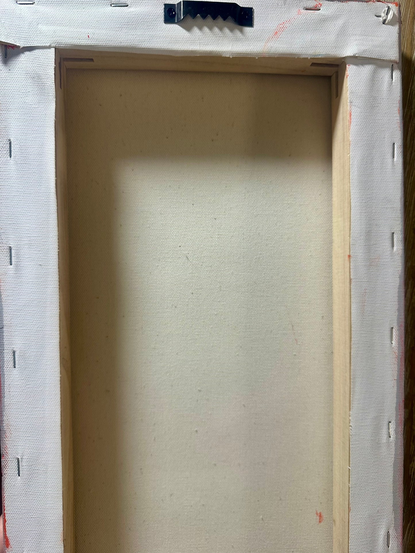 Original, signed painting-10x20” wide pained edge canvas: Abstract portrait w/ mixed media