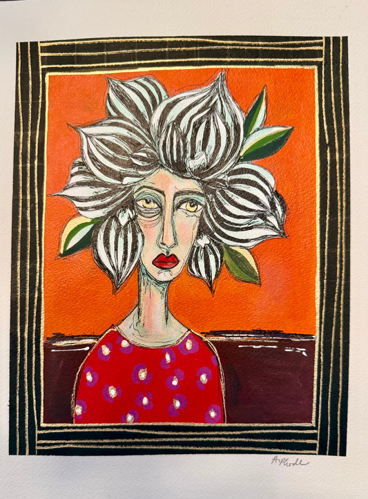 9x12”Original, signed painting on heavyweight archival paper. Abstract portrait-acrylic & ink, unframed.