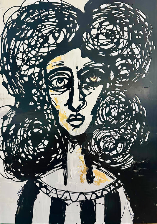 19x27” Original painting on gallery edge canvas Abstract,splatter, contour portrait.