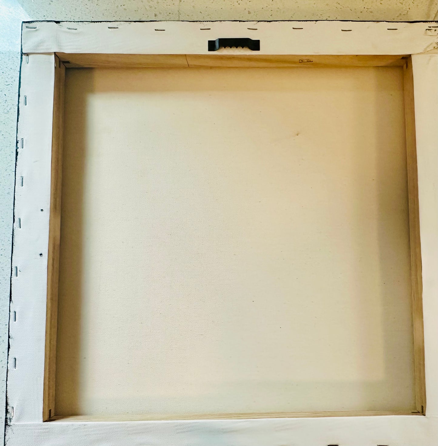 Original, signed painting-18x18” wide collage edge canvas: Abstract portrait w/ mixed media