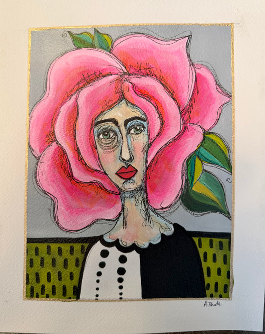 8x10” Original, signed painting on heavyweight archival paper. Abstract portrait-acrylic & ink, unframed.