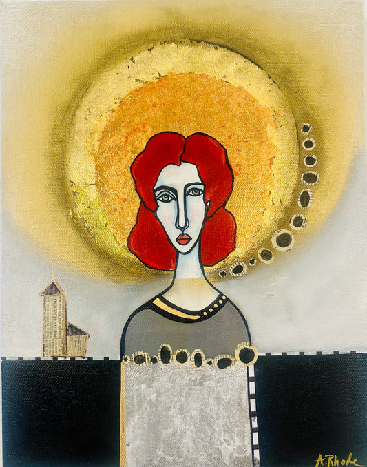 Original, signed painting-14x18” painted edge canvas: Abstract portrait w/ mixed media