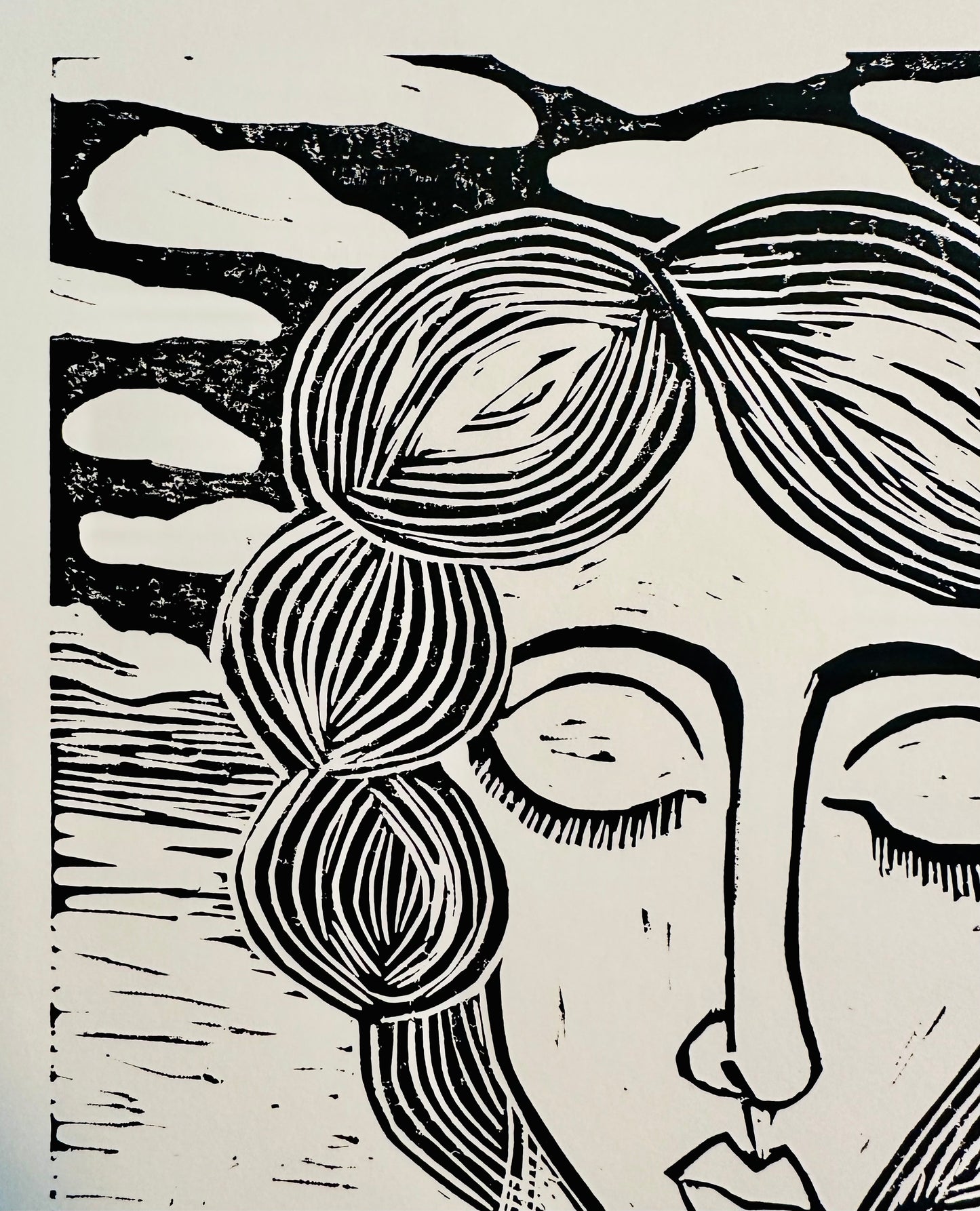 Original, hand-carved & pulled linocut block print - Unframed, 11x14 print “Bea”Abstract  Portrait.