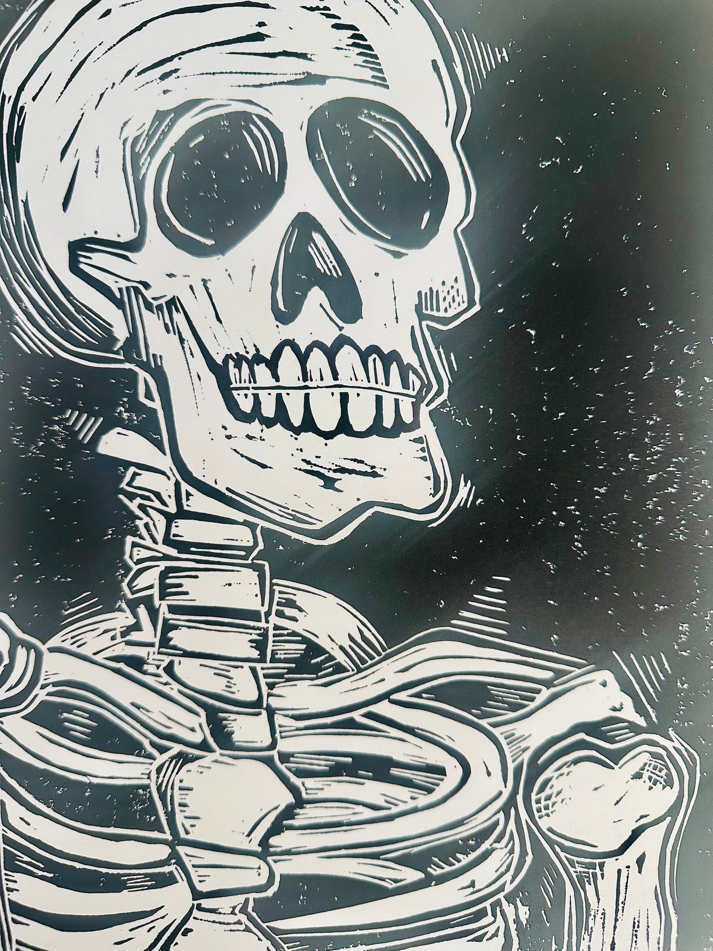 Original, hand-carved & pulled linocut block print - Unframed, 11x14 print or 13x16 framed - “Dead Inside”Abstract  Portrait.