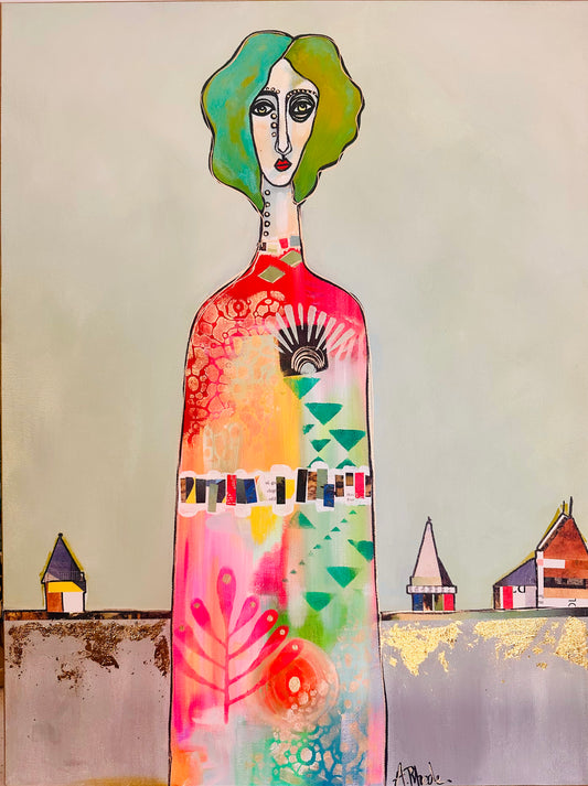 Original, signed painting-18x24” painted edge canvas: Abstract portrait w/ mixed media