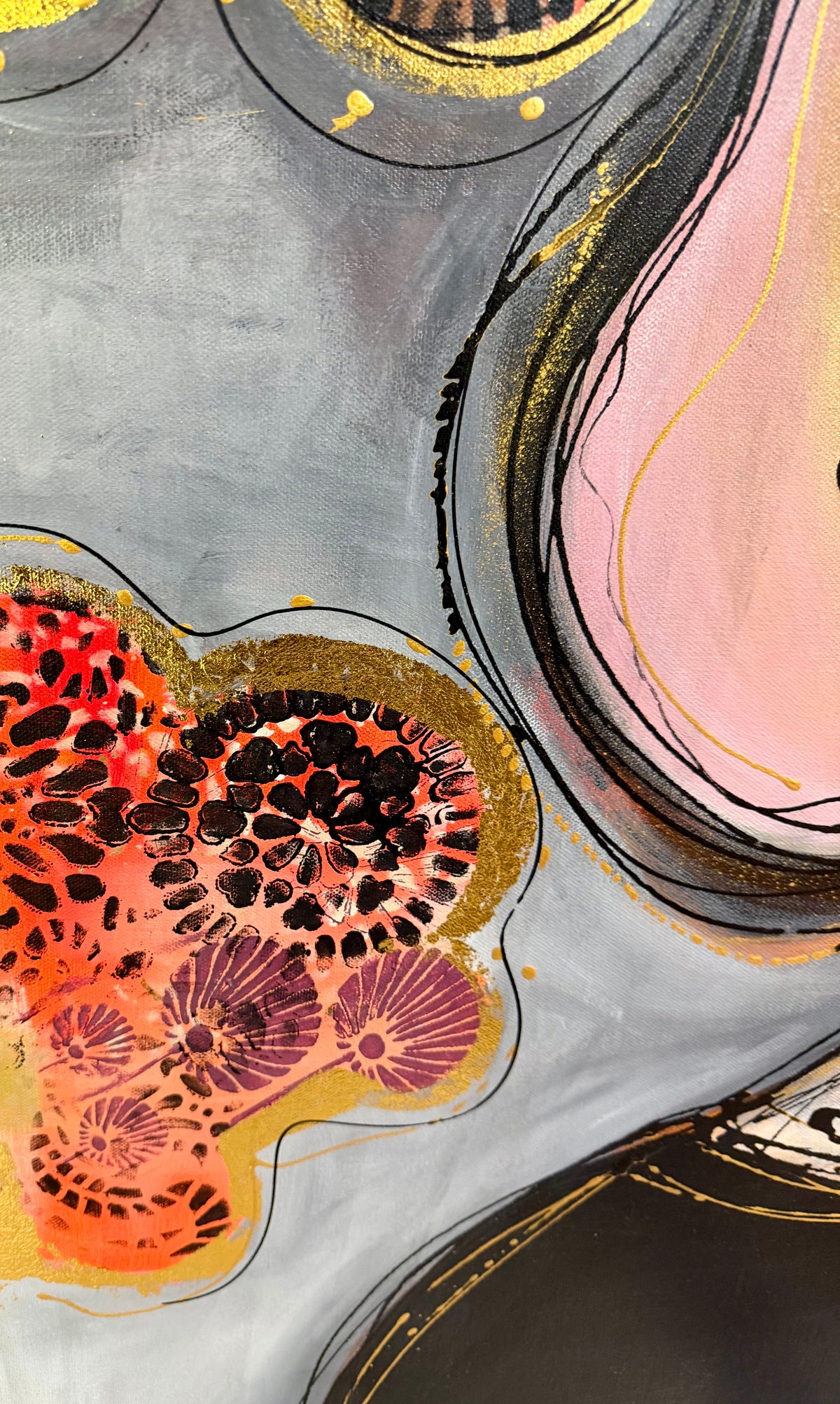36x48 Original signed painting-wide gallery edge canvas Abstract portrait, acrylic w/mixed media & decorated edge