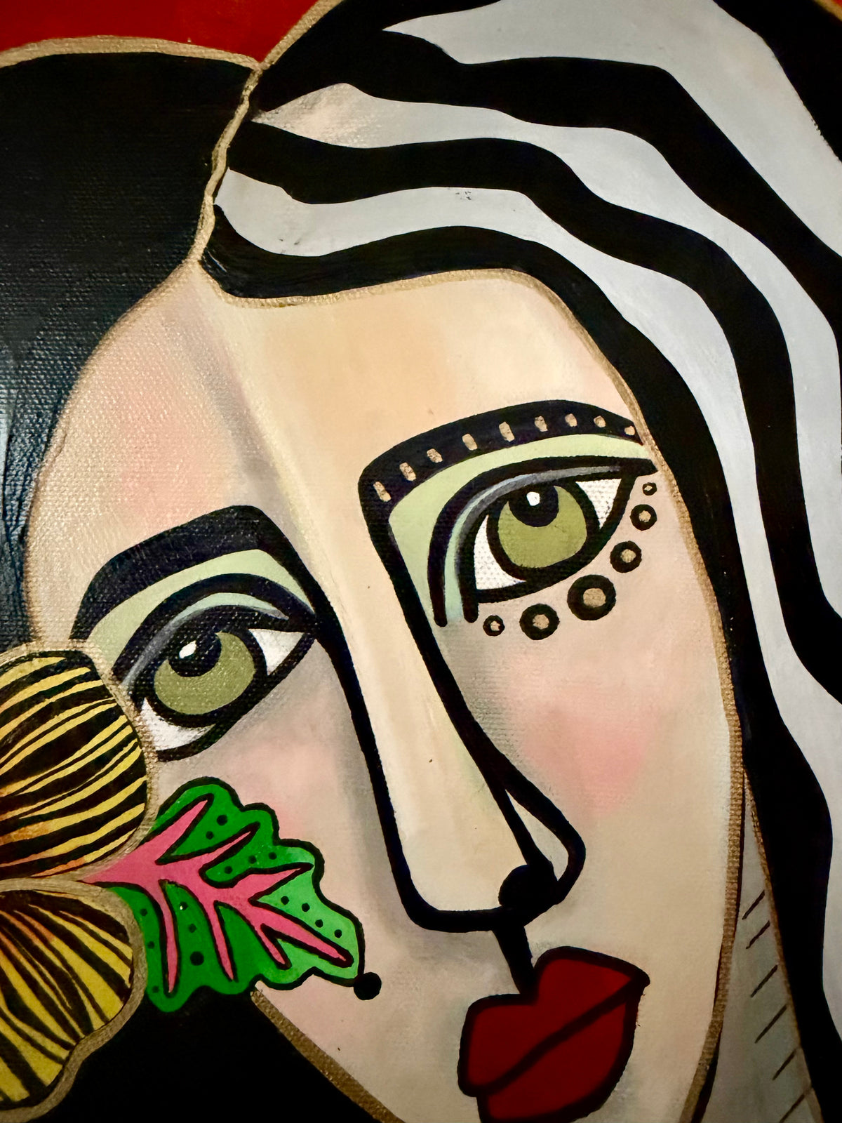 16x20 Original signed painting on arched canvas w/ gold edge. Abstract portrait
