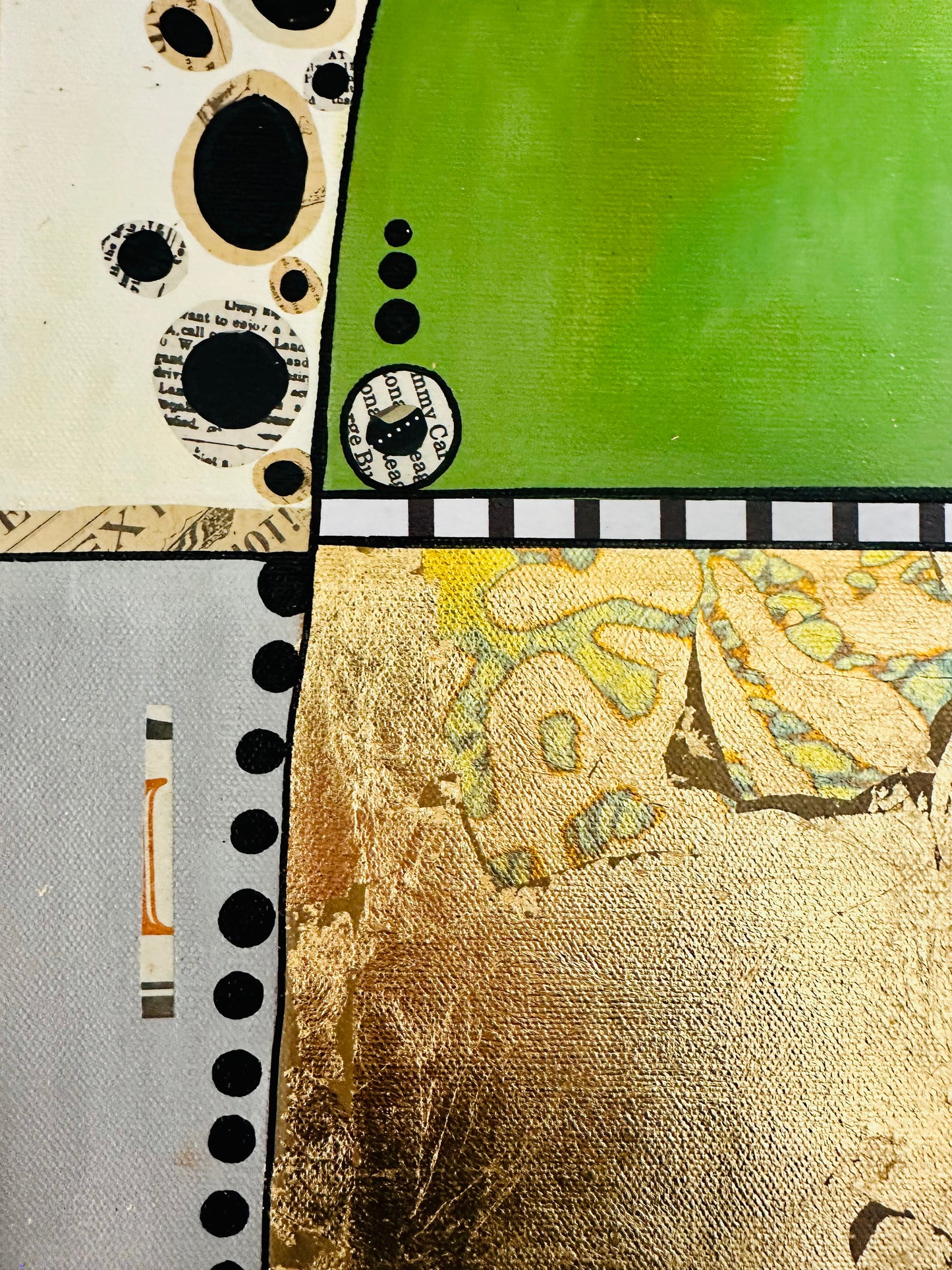 Original, signed painting-12x24” wide collage edge canvas: Abstract portrait w/ mixed media