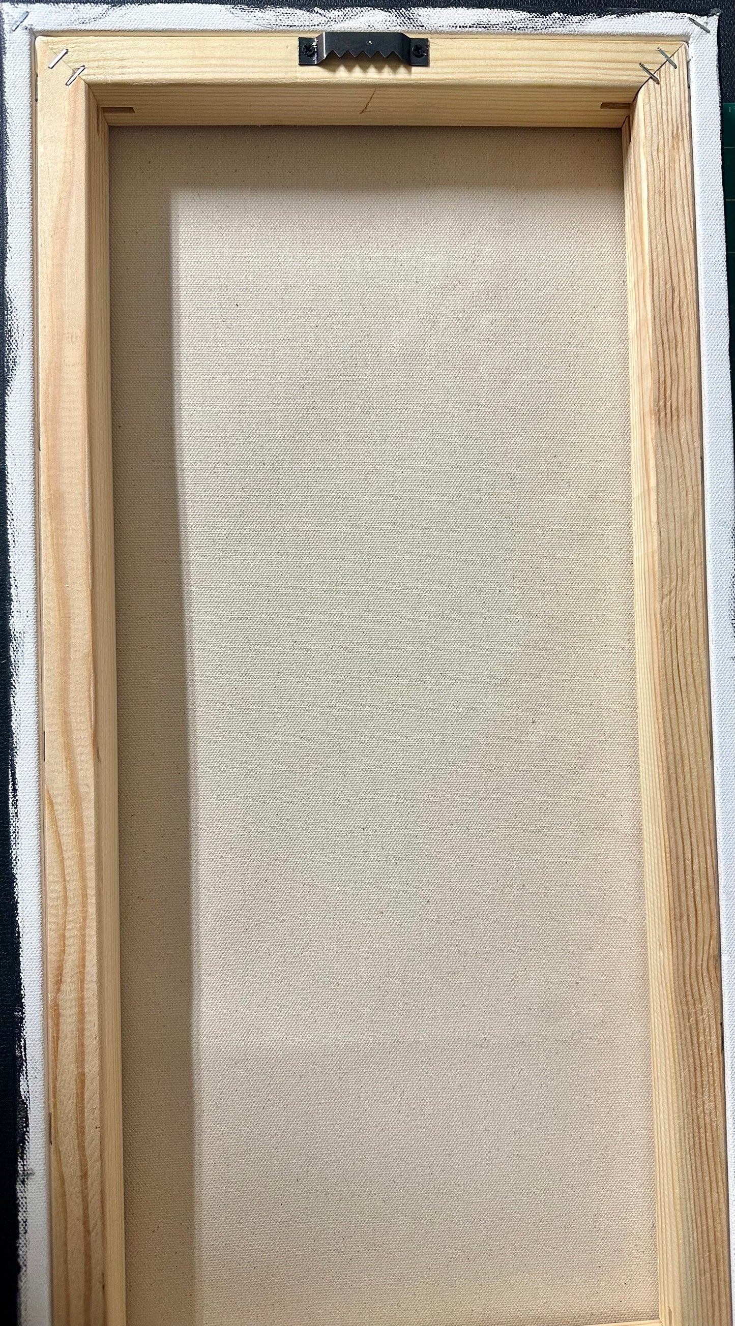 Original, signed painting-12x24” wide collage edge canvas: Abstract portrait w/ mixed media