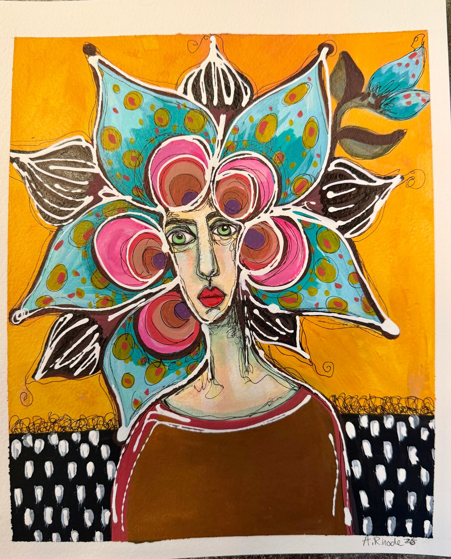 8x10” Original, signed painting on heavyweight archival paper. Abstract portrait-acrylic & ink, unframed.