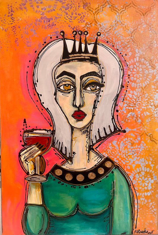 Original, signed painting-24x36” black edge canvas: Abstract portrait w/ mixed media