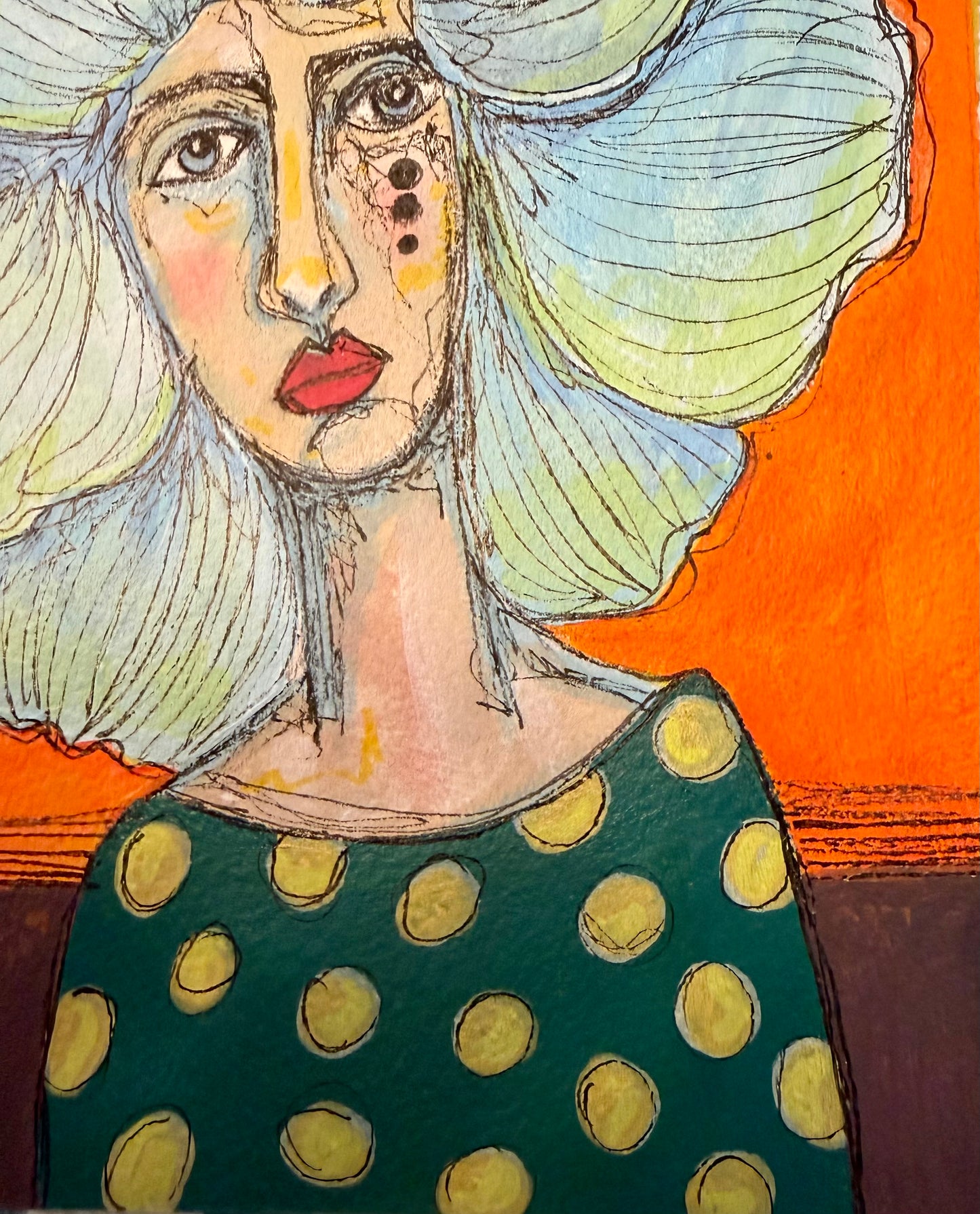 8x10” Original, signed painting on heavyweight archival paper. Abstract portrait-acrylic & ink, unframed.