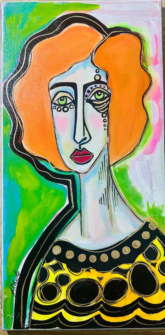 Original, signed painting-10x20” black edge canvas: Abstract portrait