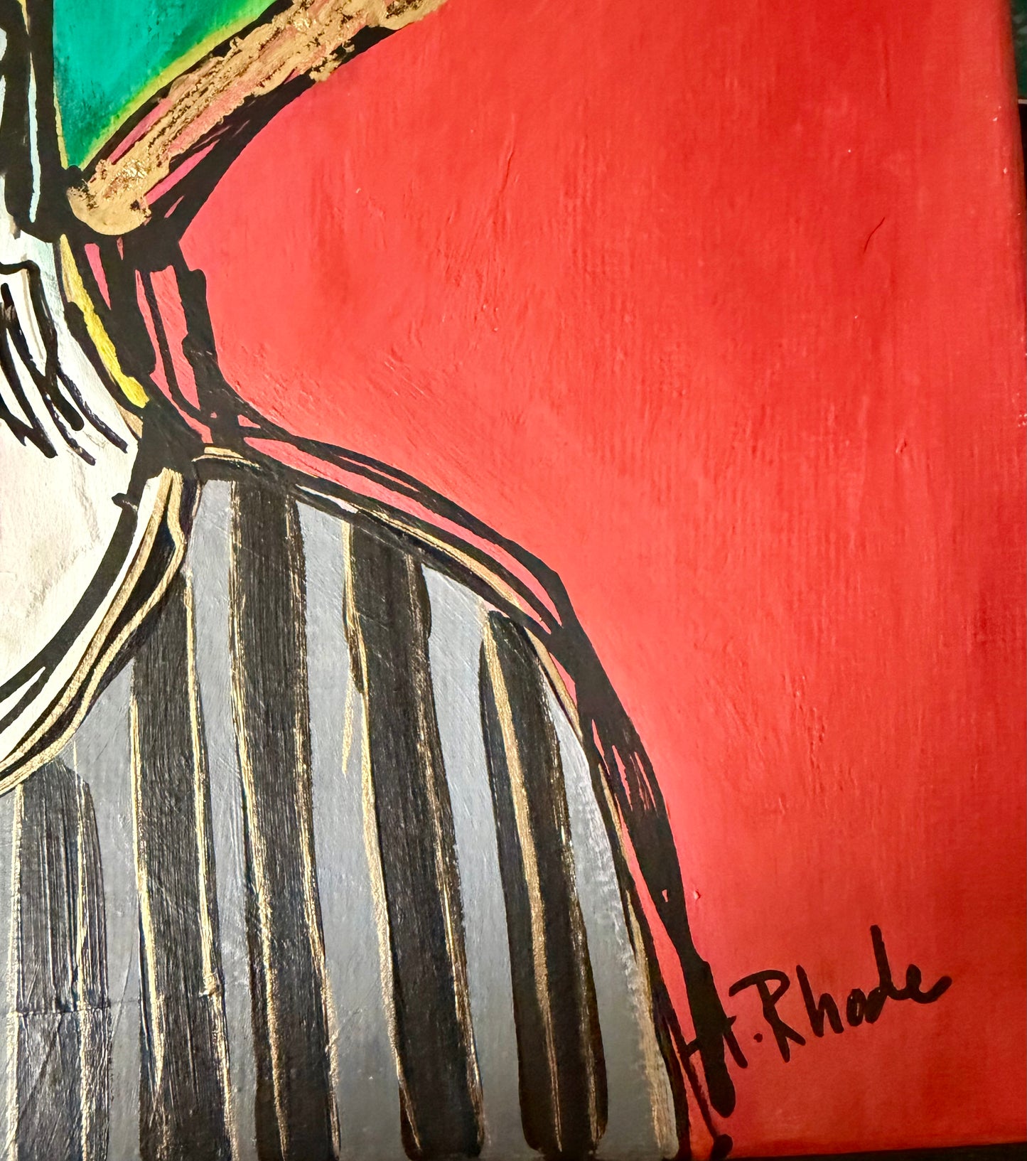 Original, signed painting on canvas  Abstract portrait w/mixed media - square 12x12”