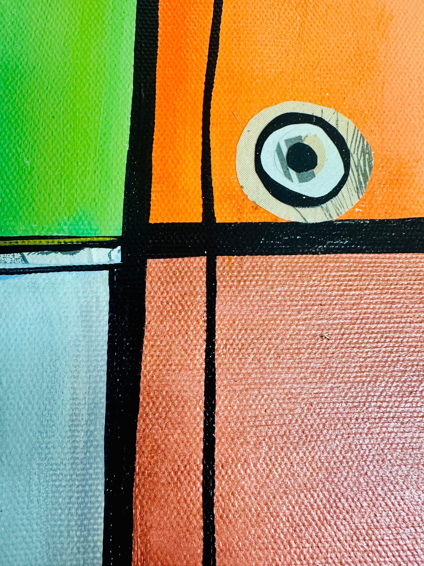 Original, signed painting-10x20” wide collage edge canvas: Abstract portrait w/ mixed media