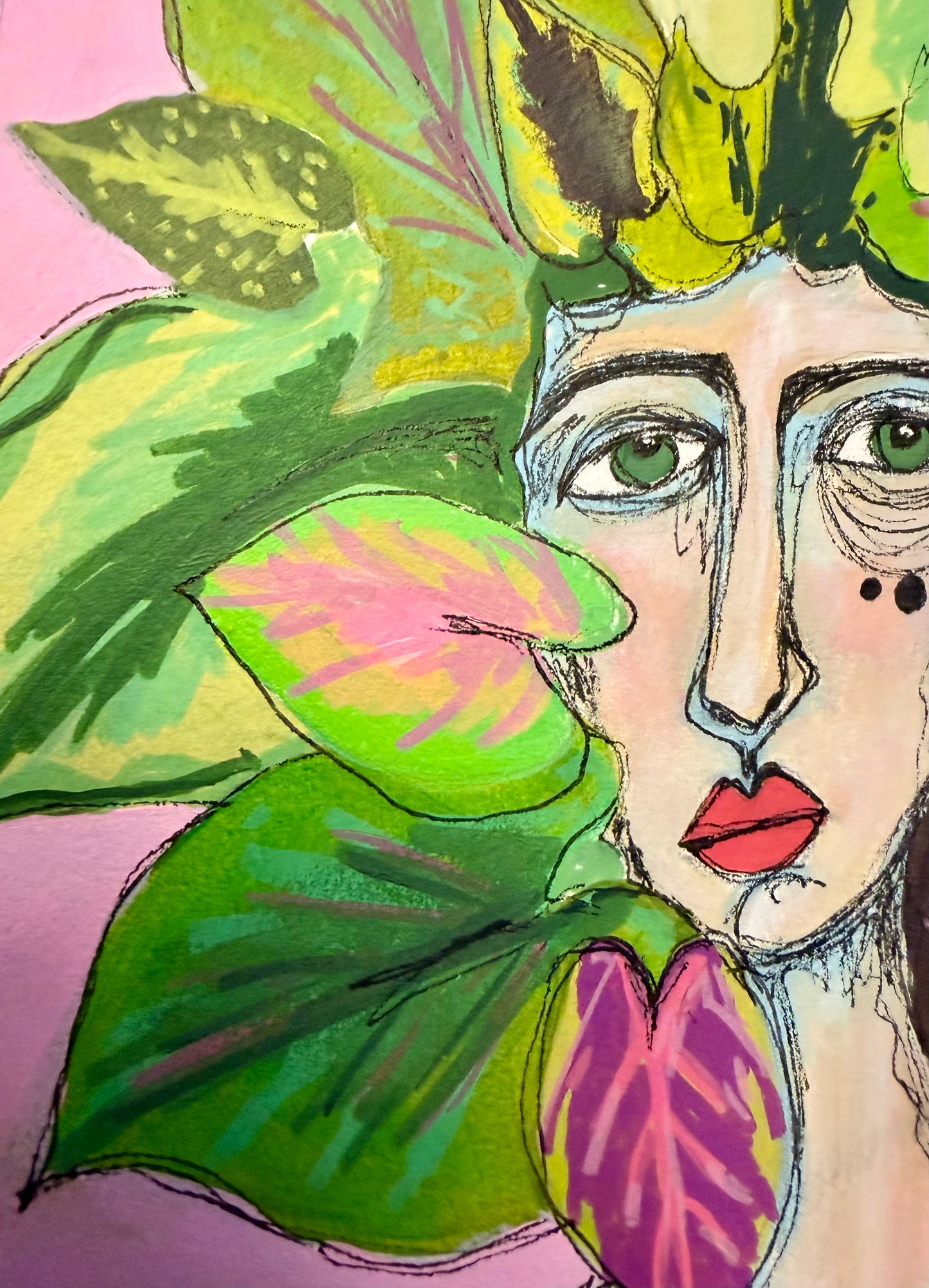 9x12”Original, signed painting on heavyweight archival paper. Abstract portrait-acrylic & ink, unframed.