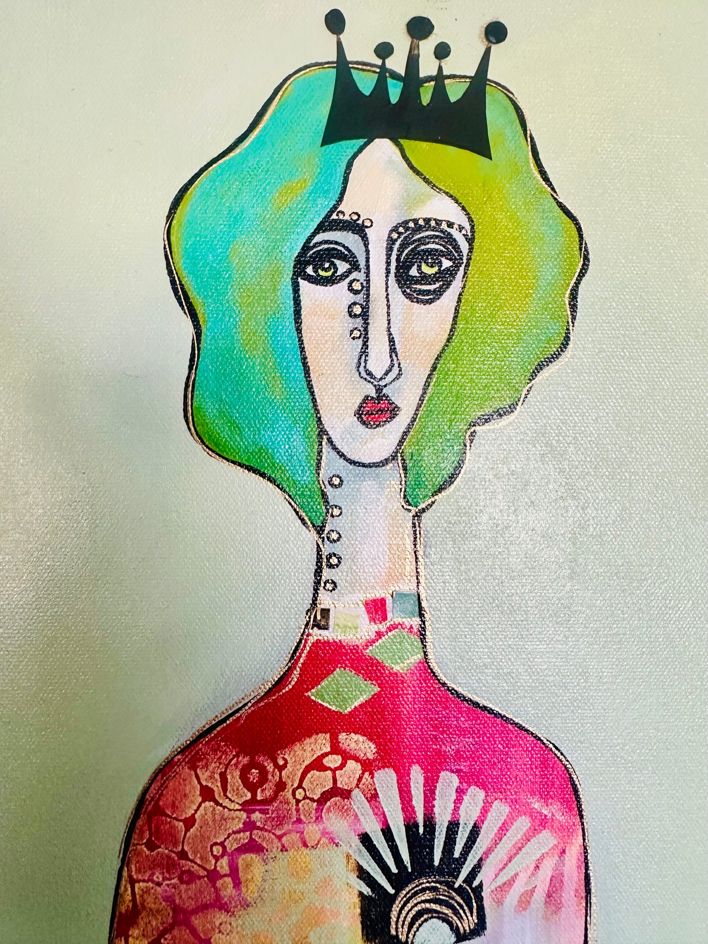 Original, signed painting-18x24” painted edge canvas: Abstract portrait w/ mixed media