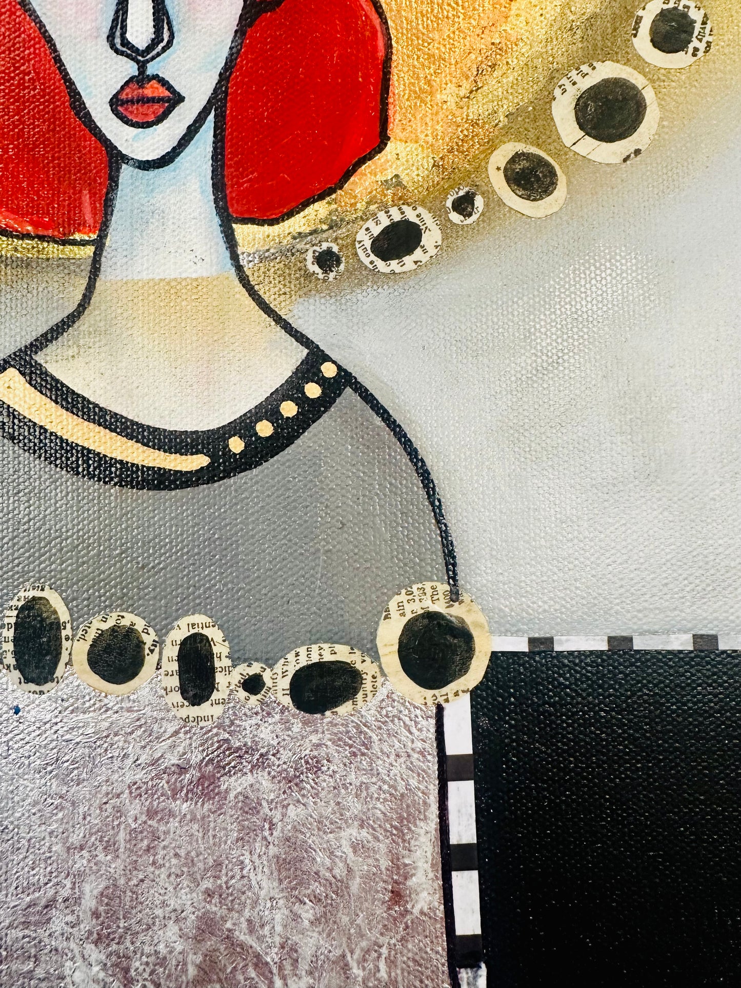 Original, signed painting-14x18” painted edge canvas: Abstract portrait w/ mixed media