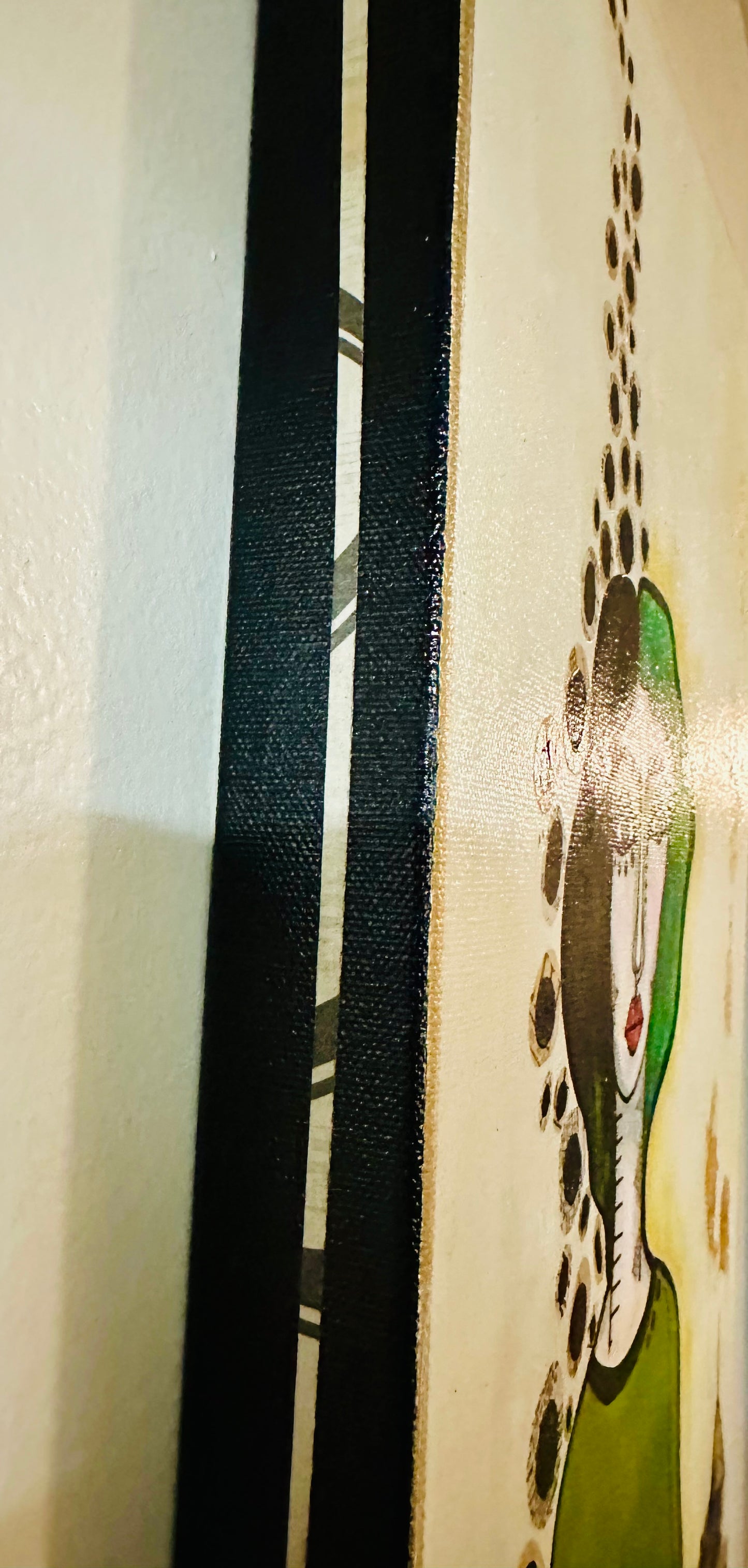 Original, signed painting-12x24” wide collage edge canvas: Abstract portrait w/ mixed media