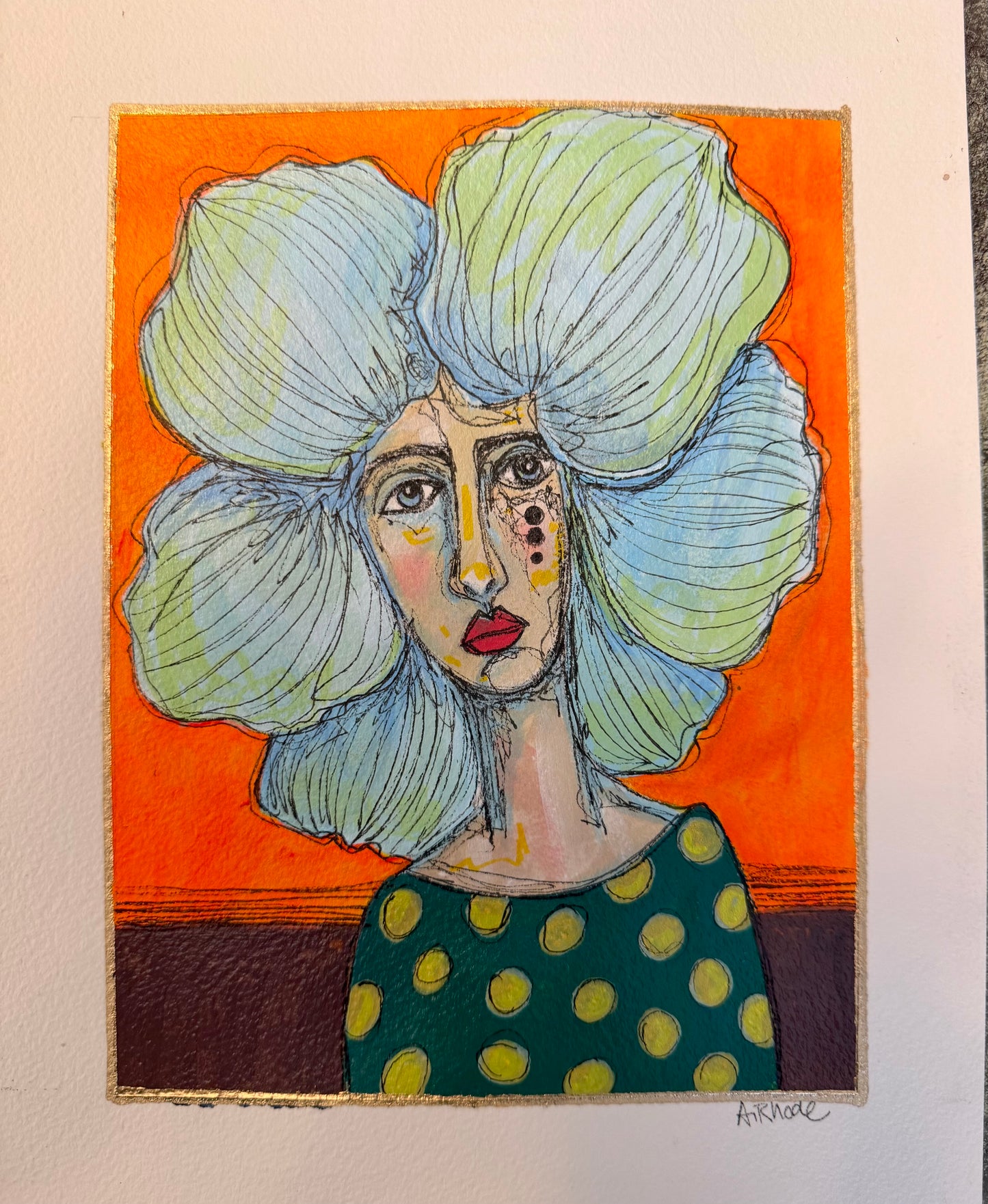 8x10” Original, signed painting on heavyweight archival paper. Abstract portrait-acrylic & ink, unframed.