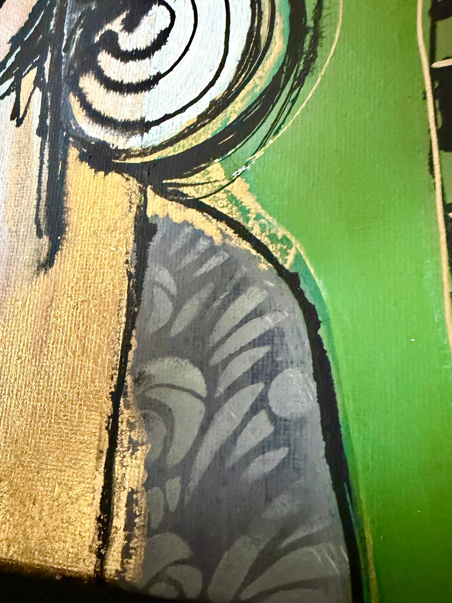 Original, signed painting on canvas  Abstract portrait w/mixed media - square 12x12”