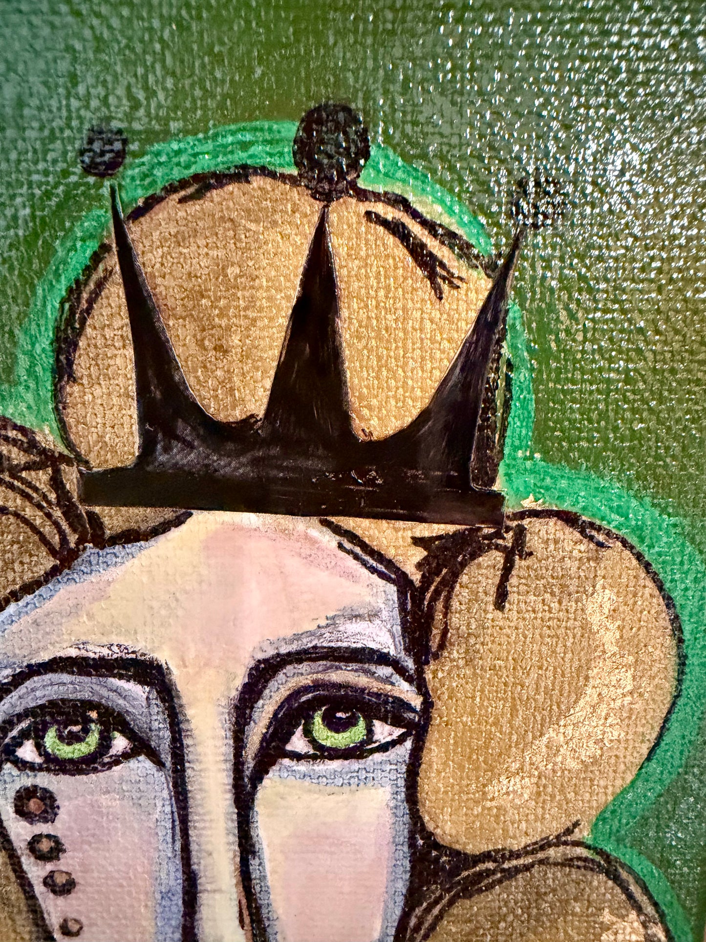 Original, signed mini /slender painting on canvas  Abstract portrait w/mixed media 4x12”