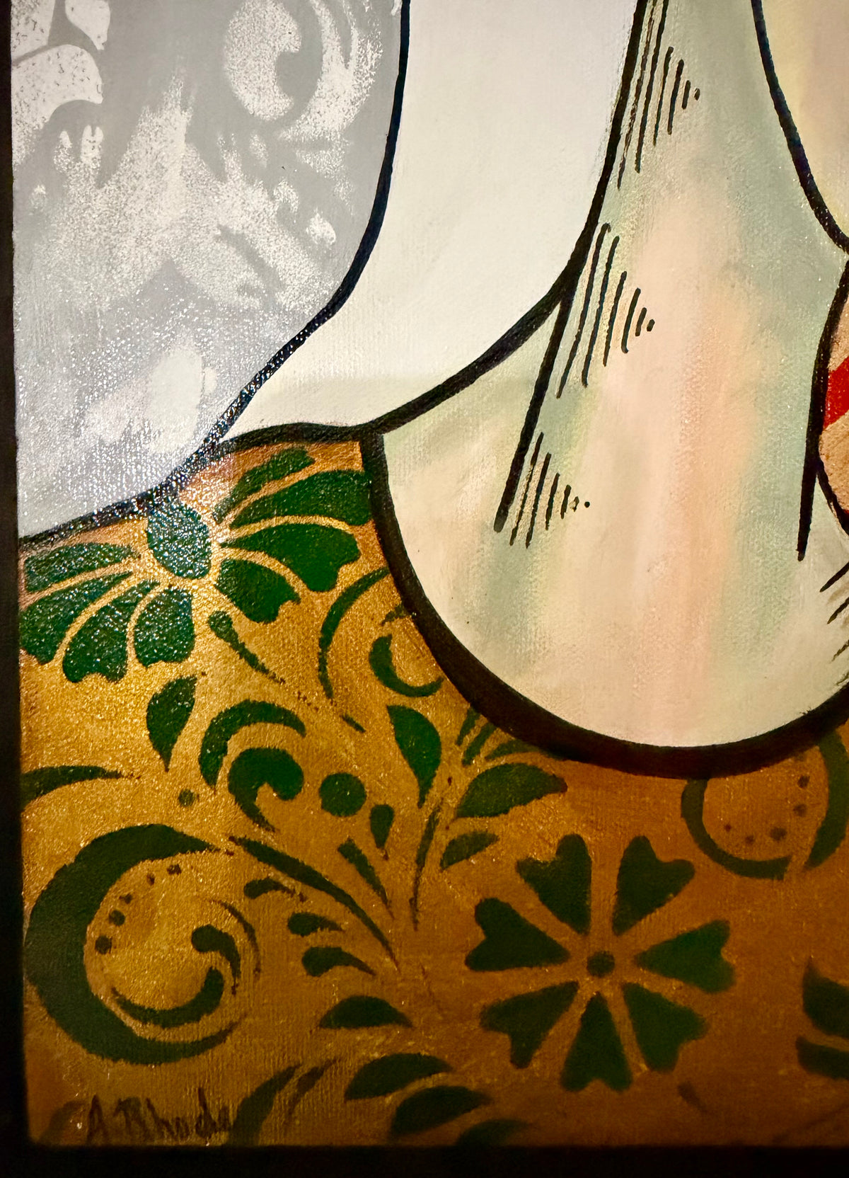 16x20 Original signed painting on arched canvas w/ gold edge. Abstract portrait, acrylic