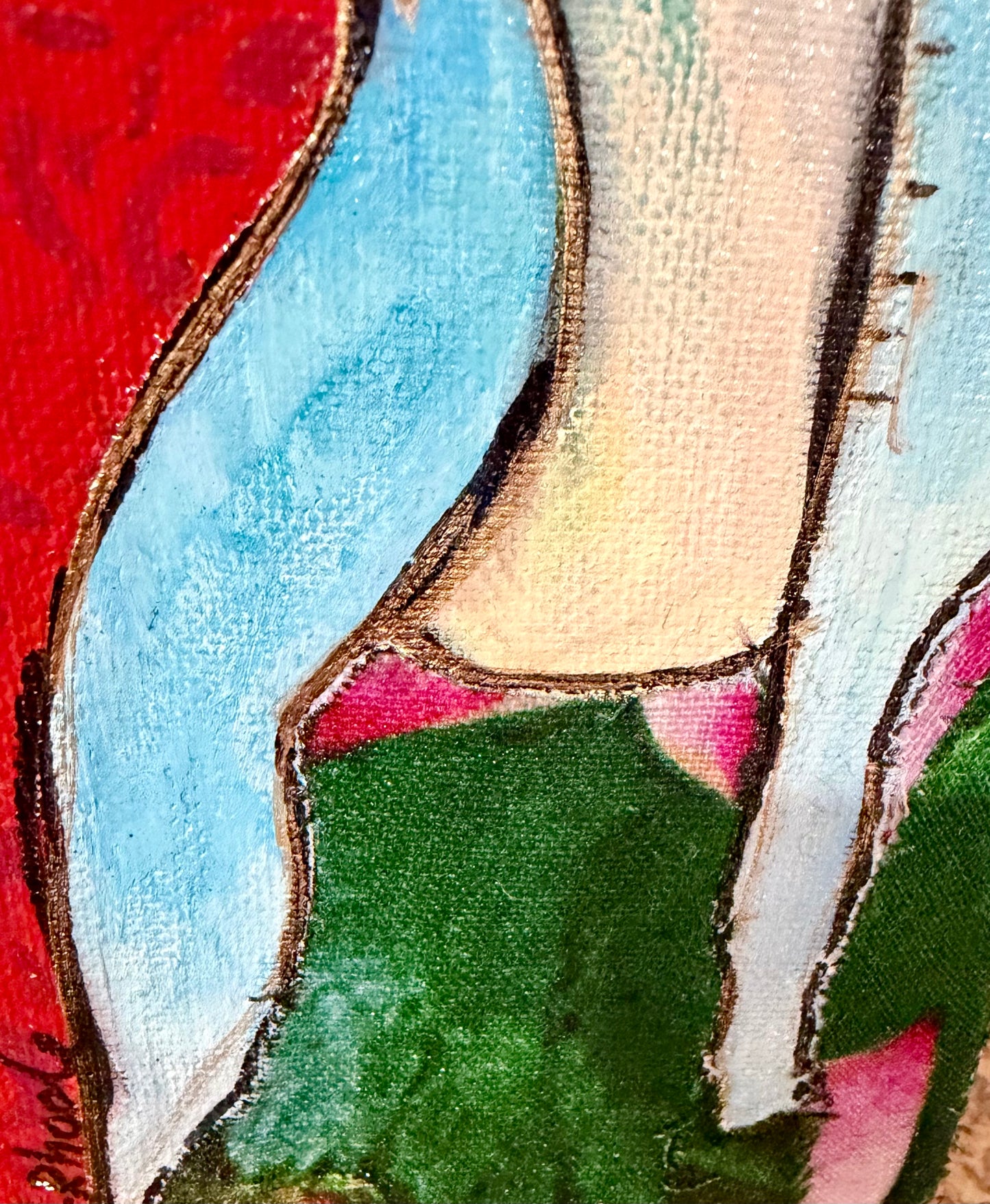 Original, signed mini /slender painting on canvas  Abstract portrait w/mixed media 4x12”