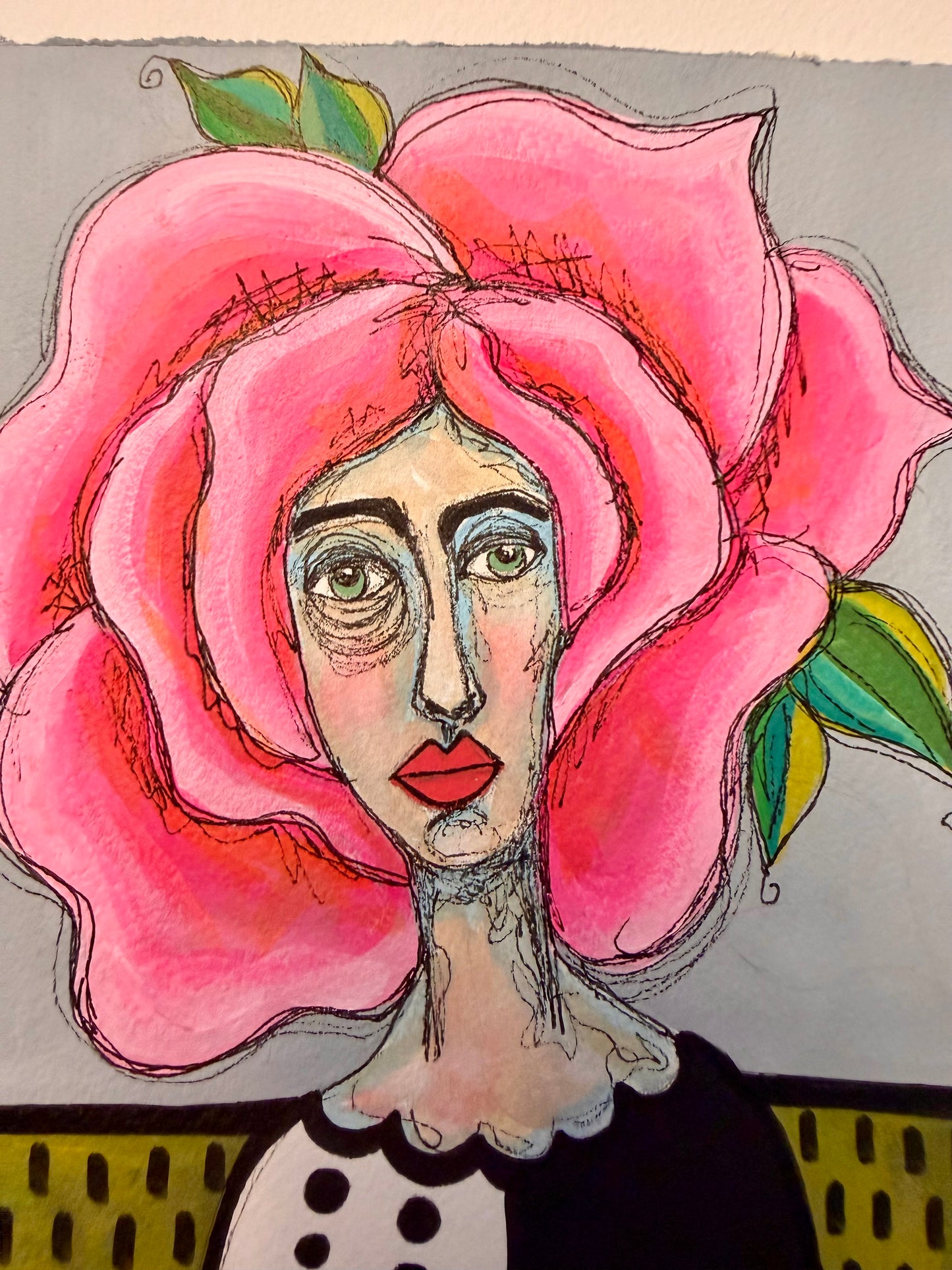 8x10” Original, signed painting on heavyweight archival paper. Abstract portrait-acrylic & ink, unframed.